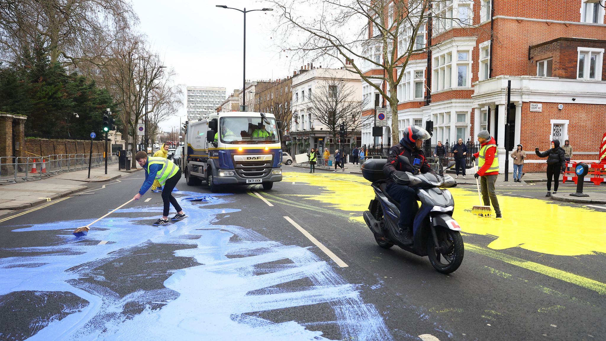 Ukraine Flag Stunt Outside Russian Embassy In London On Eve Of Invasion