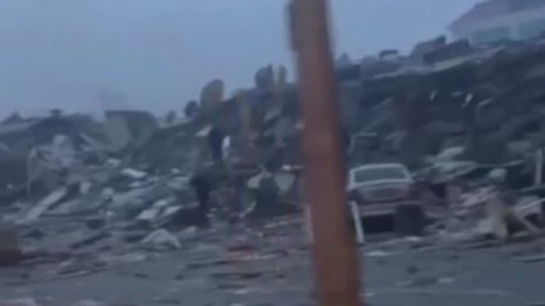 Video from the Turkey and Syria earthquake epicentre shows row after row of homes and businesses demolished.