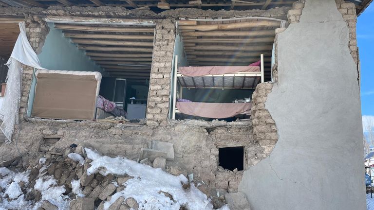 A wall ripped off a home in Afsin, Turkey 