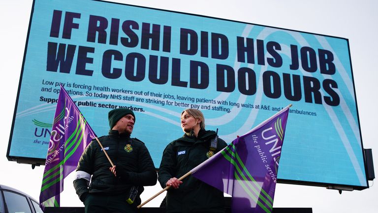 Ambulance workers on the picket line outside North Bristol Operations Centre for the South Western Ambulance Service