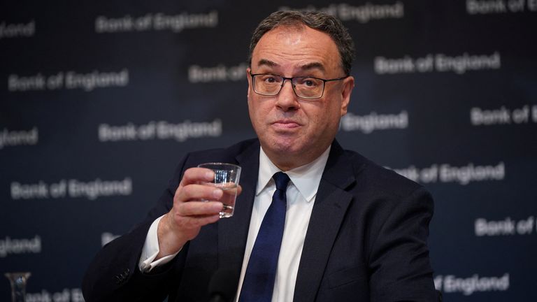 Andrew Bailey, Governor of the Bank of England, attends the Bank of England Monetary Policy Report Press Conference, at the Bank of England, London, Britain, February 2, 2023. Yui Mok/Pool via REUTERS
