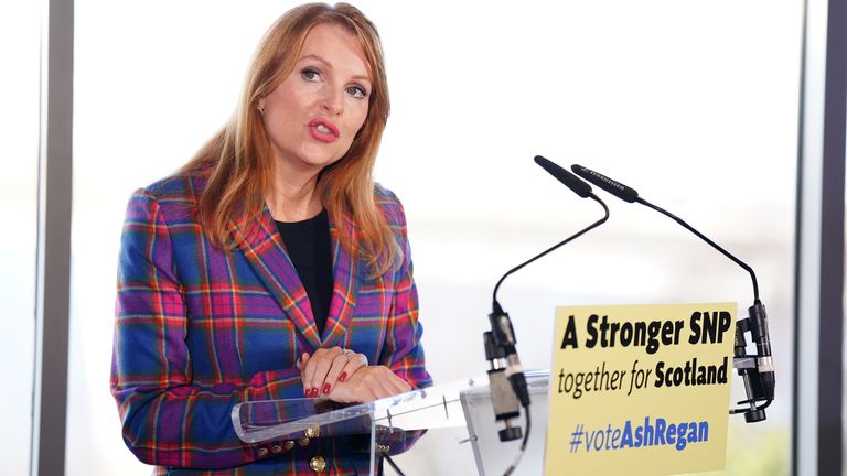 Ash Regan gives his keynote speech at DoubleTree By Hilton, Queensferry Crossing, launching his campaign for First Minister of Scotland and leader of the SNP following the resignation of First Councilor Nicola Sturgeon.  Photo Date: Friday February 24, 2023