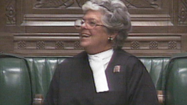 The first female Speaker of the House of Commons, Betty Boothroyd.