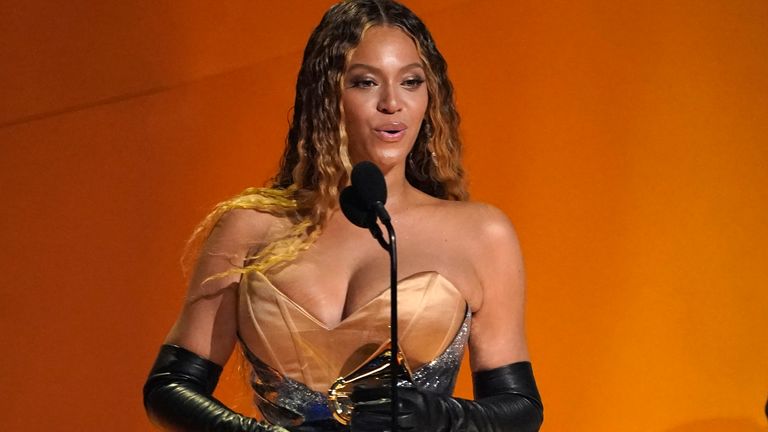 Beyonce accepts Best Dance/Electronic Album for "Renaissance" at the 65th Annual Grammy Awards on Sunday, February 5, 2023, in Los Angeles.  (AP Photo/Chris Pizzello)