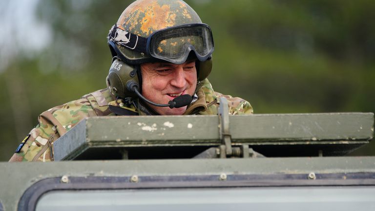 Defence Secretary Ben Wallace during a visit to Bovington Camp, a British Army military base in Dorset, to view Ukrainian soldiers training on Challenger 2 tanks. Picture date: Wednesday February 22, 2023.