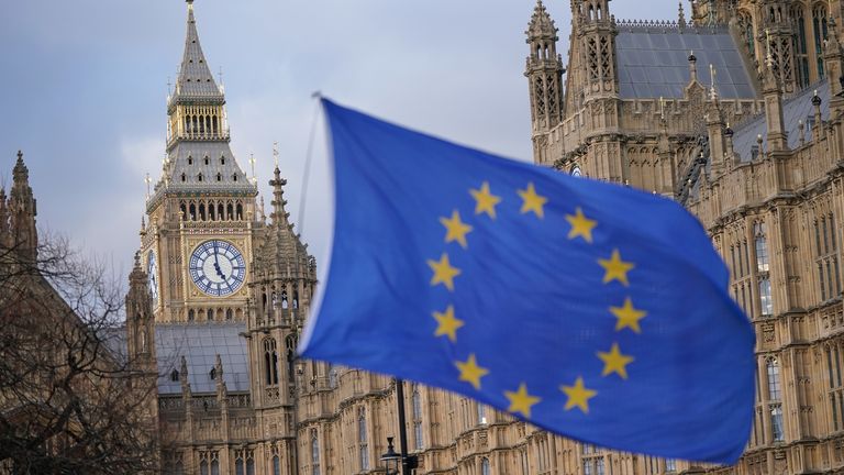 EU flag outside the Houses of Parliament