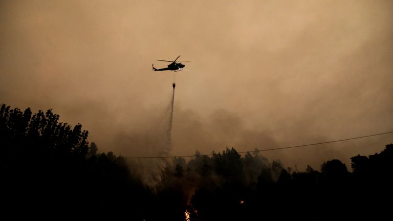 A helicopter pictured in Santa Juana, near Concepcion in Chile 