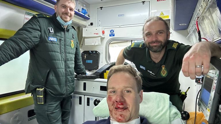 Dan Walker posts pictures on his twitter after he was involved in an accident with a car while riding his bike