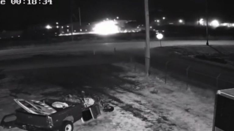 CCTV footage showed the moment freight train cars derailed in Gothenburg, Nebraska, on Tuesday, 21 February.