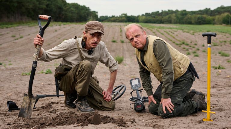 Mackenzie Crook and Toby Jones in Detectorists. Pic: BBC/Channel X/Kevin Baker