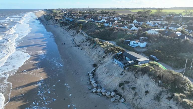 Hemsby beach in Norfolk has closed due to the risk of homes falling into the sea.