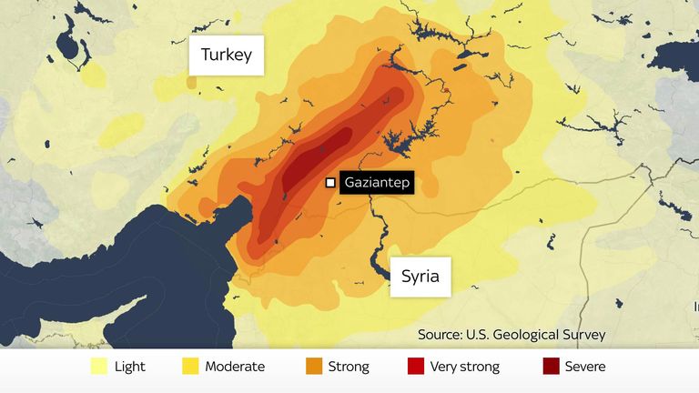 Severity of tremors along the  East Anatolian Fault.