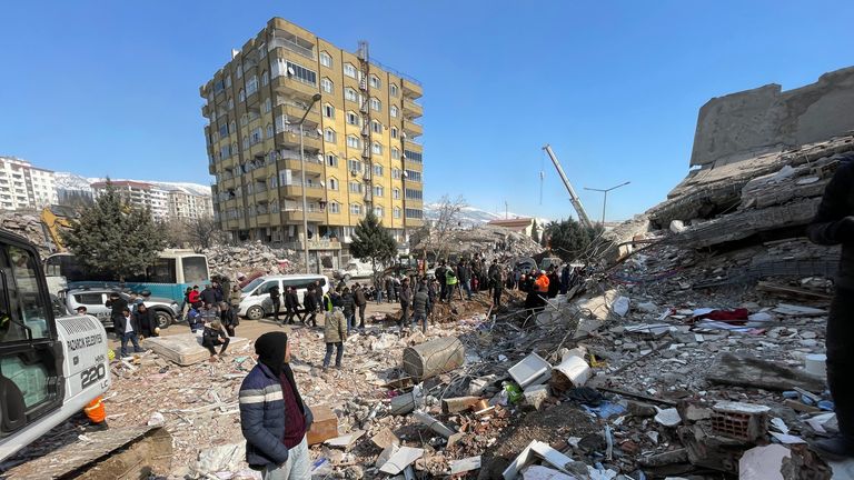 The scene in Kahramanmarsh., Turkey following the Earthquake
 
