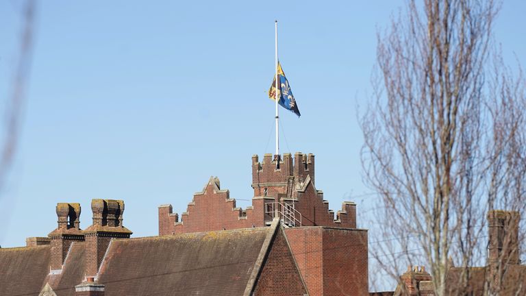 A flag is flown at half-mast at Epsom College in Surrey where the bodies of headmistress Emma Pattison, 45, her daughter Lettie, seven, and her husband George, 39, were found when officers were called to the private school by the South East Coast Ambulance Service at about 1.10am on Sunday morning. Picture date: Monday February 6, 2023.