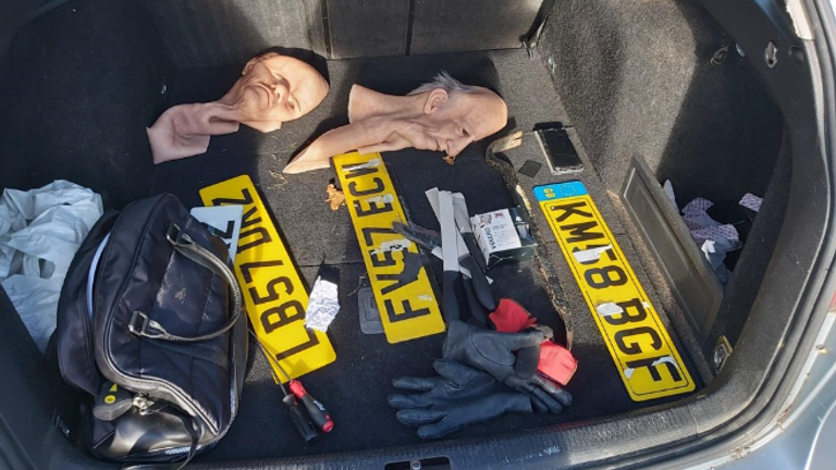A latex face mask was found in the trunk of the car.Photo: Essex Police