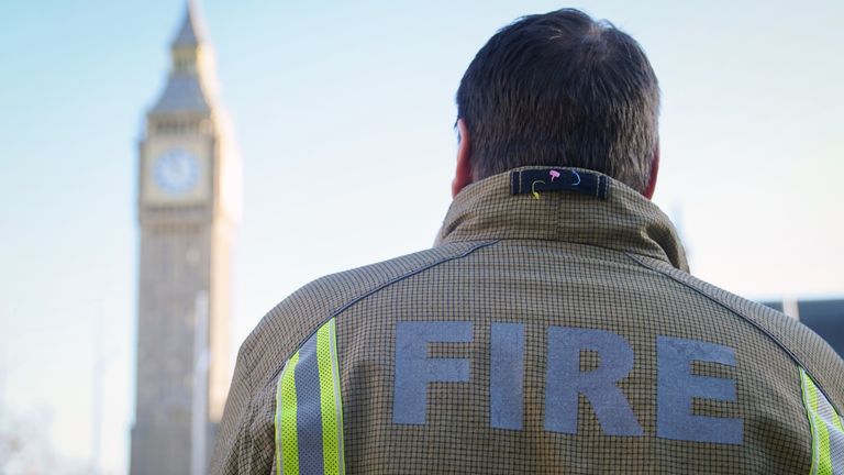 File photo dated 06/12/22 of a firefighter in Parliament Square, central London, as strikes by firefighters will be announced unless there is no progress in last-minute talks over pay on Wednesday, a union has warned.