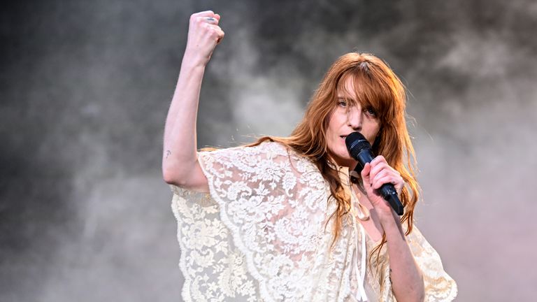 10 June 2022, Berlin: Singer Florence Leontine Mary Welch of the English band "Florence + the Machine" performs on stage at the Tempelhof Sounds Festival on the grounds of the former Berlin Tempelhof Airport. Photo by: Britta Pedersen/picture-alliance/dpa/AP Images


