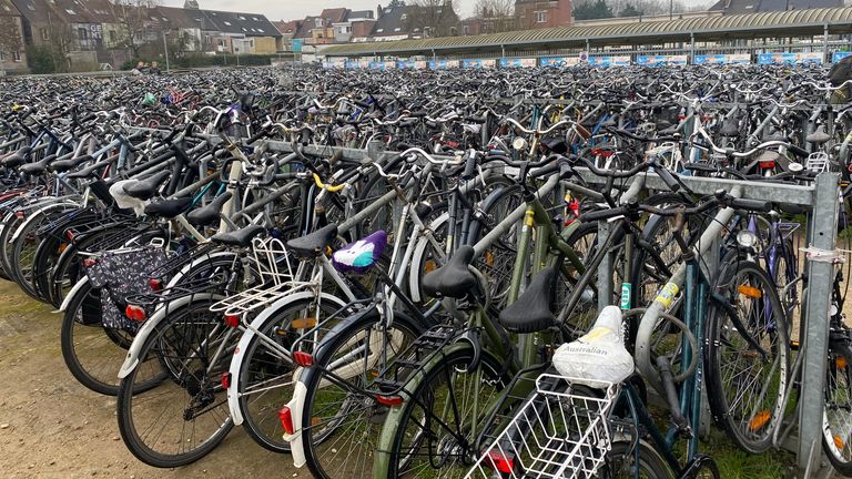 Getting off the train, we saw an area the size of a football pitch covered in parked bikes