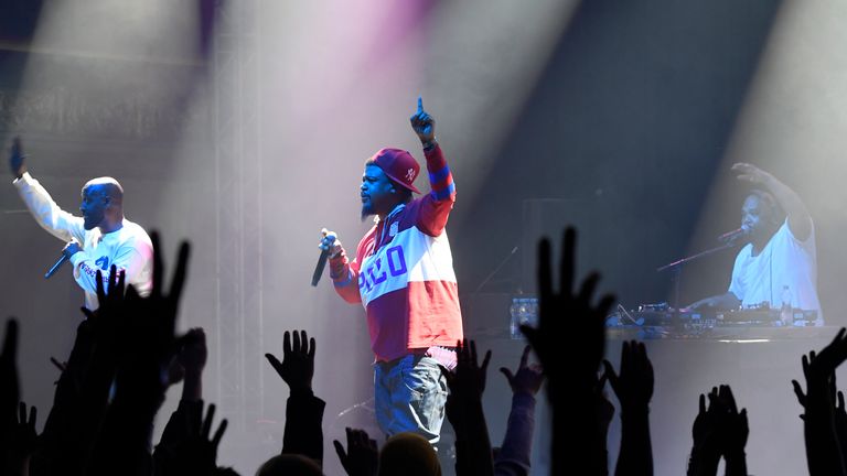 American hip hop trio De La Soul performed within the 23th Strings of Autumn festival in Prague, Czech republic, on November 13, 2019. On the photo are seen members of the band L-R Posdnuos (Kelvin Mercer), Trugoy (David Jude Jolicoeur) and Maseo (Vincent Mason). Photo/Michal Krumphanzl (CTK via AP Images)