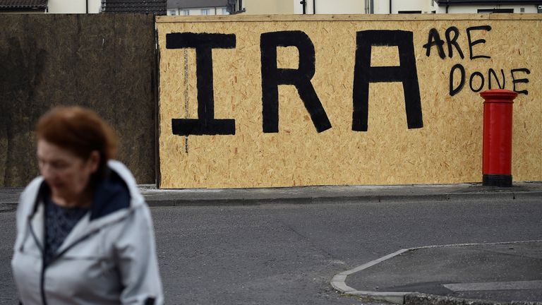 IRA graffiti in the wake of  journalist Lyra McKee&#39;s murder. Pic: Reuters