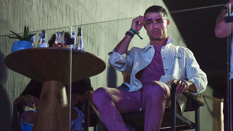 Cristiano Ronaldo at the Tommy Fury and Jake Paul boxing match in Riyadh. Pic: AP