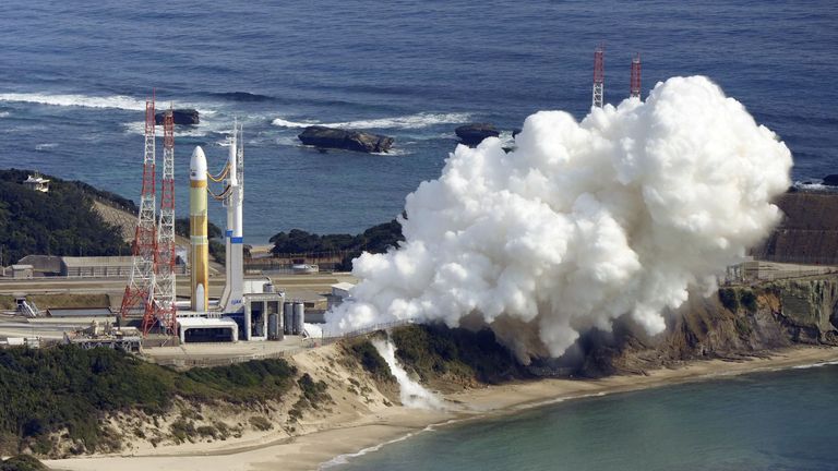 An H3 rocket carrying a land observation satellite fails to lift off after apparent engine failure at the Tanegashima Space Center, Japan