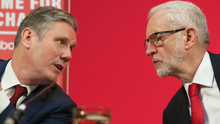 Labour Party leader Jeremy Corbyn (right) alongside shadow Brexit secretary Keir Starmer during a press conference in central London. PA Photo. Picture date: Friday December 6, 2019. See PA story POLITICS Election. Photo credit should read: Jonathan Brady/PA Wire