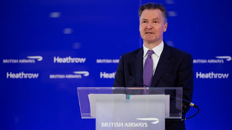 Heathrow Airport CEO John Holland-Kaye speaks at a news conference at Heathrow Airport in London, Britain, May 17, 2021. REUTERS/John Sibley
