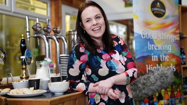 Scottish National Party leadership candidate Kate Forbes delivers a speech on her vision for the economy, during a visit to the Cairngorm Brewery in Aviemore, part of her Skye, Lochaber and Badenoch constituency. Picture date: Monday February 27, 2023.
