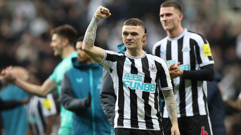 Kieran Trippier celebrates winning a penalty shootout against Crystal Palace in the third round of the Carabao Cup last November 