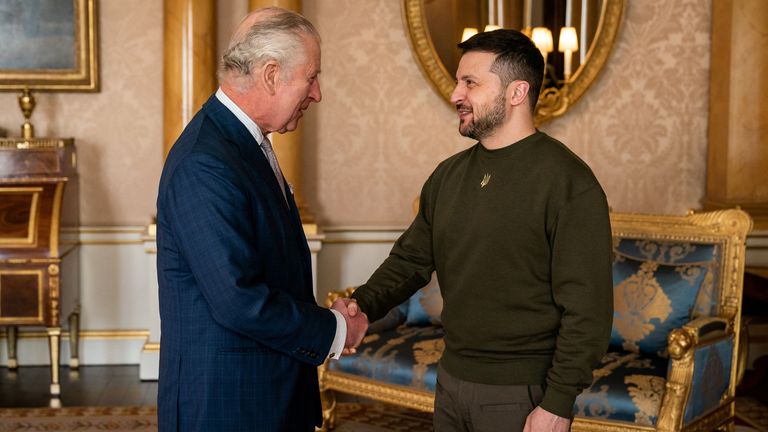 King Charles meets Ukrainian President Volodymyr Zelenskyy at Buckingham Palace