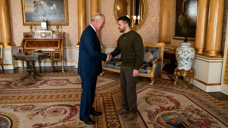 King Charles meets Ukrainian President Volodymyr Zelenskyy at Buckingham Palace