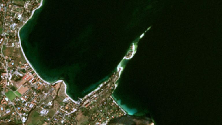 A satellite image shows Lake Garda after being affected by drought in Italy, in this February 2023 handout image. European Union, Copernicus Sentinel-2 Imagery/Handout via REUTERS THIS IMAGE HAS BEEN SUPPLIED BY A THIRD PARTY. NO RESALES. NO ARCHIVES
