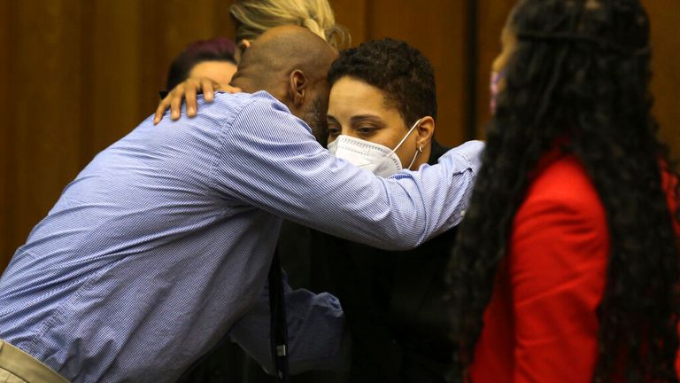 Lamar Johnson embraces St. Louis Prosecutor Kim Garner in court. Pic: AP