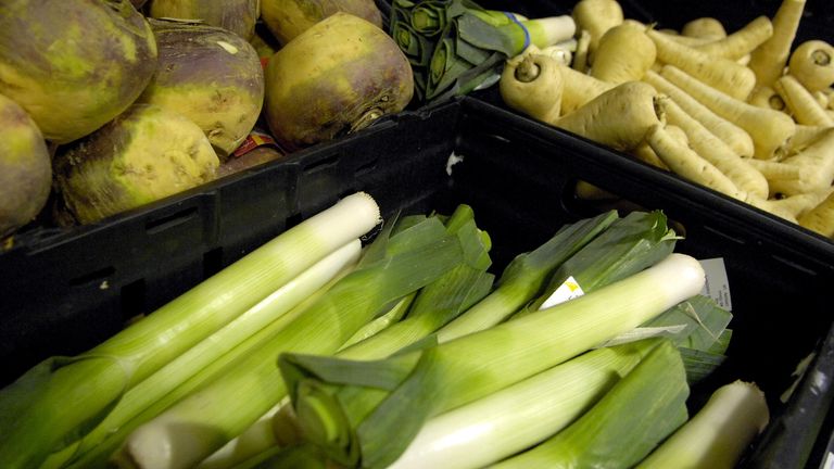 Undated file photo of leeks, radishes, and radishes.  Growers are warning of a shortage of leeks that will drain UK-grown supplies in the UK by April.  High temperatures and lack of rain, followed by cold weather, are believed to be the cause "Hardest season".  Supermarkets have restricted sales of tomatoes and other fruits and vegetables because of a lack of imports.  Release date: Friday, February 24, 2023.