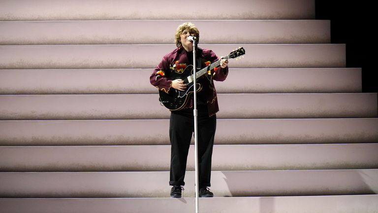 Lewis Capaldi performs during the Brit Awards 2023 at the O2 Arena, London.  Photo date: Saturday, February 11, 2023.
