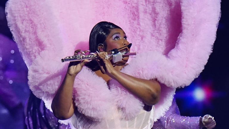 Lizzo performs during the 2023 Brit Awards at the O2 Arena in London.  Picture date: Saturday February 11, 2023.