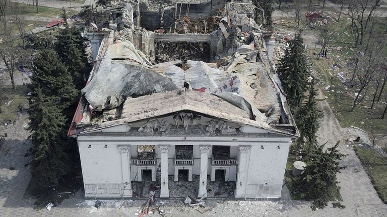 A theatre destroyed in the course of Ukraine-Russia conflict in the southern port city of Mariupol