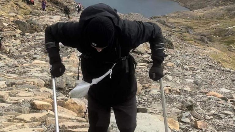 Matt Edwards used crutches to reach the top of Mount Snowdon