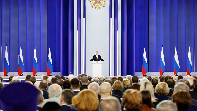 Vladimir Putin delivers his annual address to the Federal Assembly in Moscow 