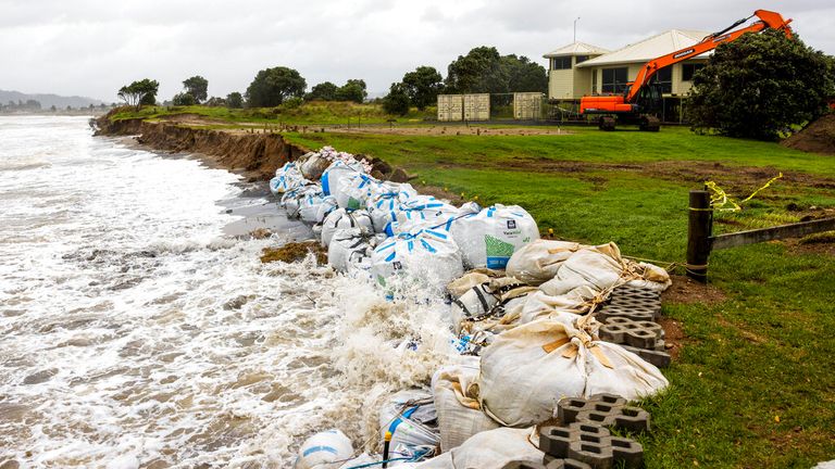 Sand bags were laid in some exposed areas ahead of the cyclone's arrival. Pic: AP