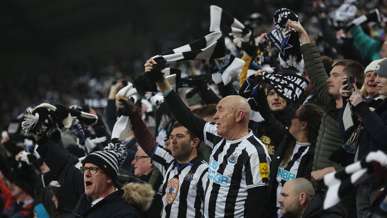 Magpies fans pictured during the second leg of the Carabao Cup semi-final against Southampton in January 