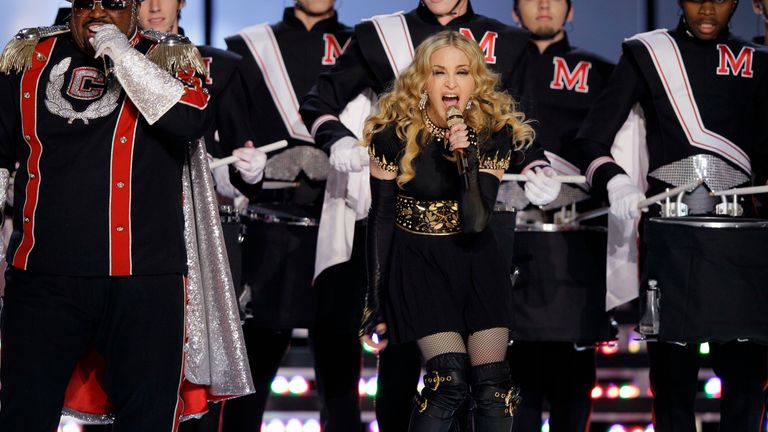 NFL Super Bowl XLVI 2012 Madonna performs on stage. Pic: AP 