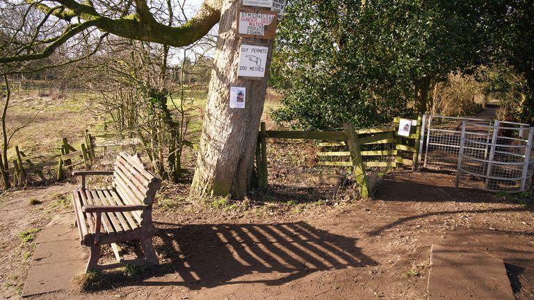 The bench where Nicola Bulley&#39;s phone was found, on the banks of the River Wyre 
