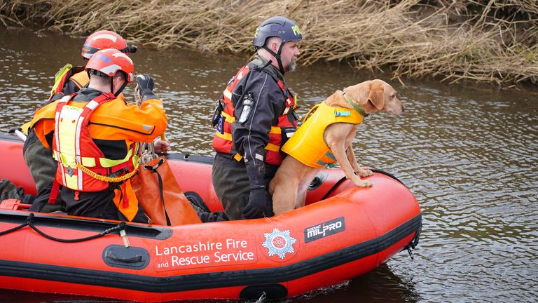 Specialist search teams from Lancashire Fire and Rescue Service and the police, on the River Wyre, in St Michael&#39;s on Wyre, Lancashire, as the search continues for missing woman Nicola Bulley