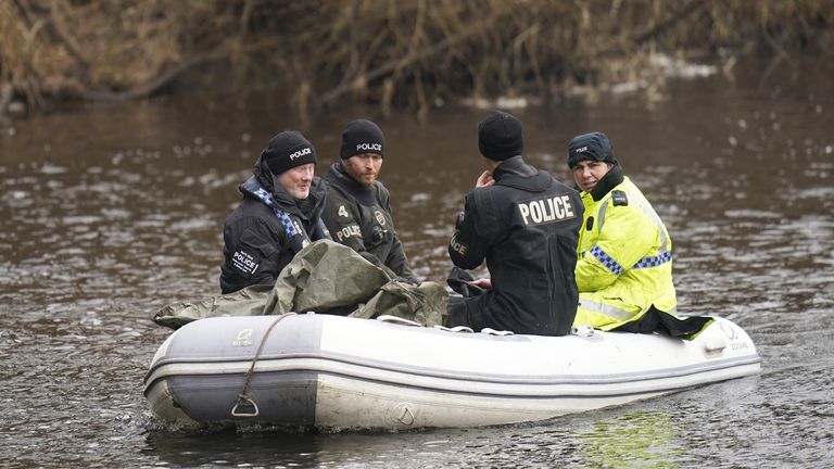 Police officers on the River Wyre, in St Michael&#39;s on Wyre, Lancashire, as police continue their search for missing woman Nicola Bulley, 45, who was last seen on the morning of Friday January 27, when she was spotted walking her dog on a footpath by the nearby River Wyre. Picture date: Friday February 3, 2023.
