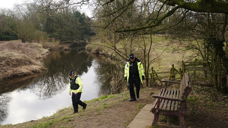 Police activity near the bench by the River Wyre in St Michael&#39;s on Wyre, Lancashire, where the mobile phone was found as police continue their search for missing woman Nicola Bulley, 45, who vanished on January 27 while walking her springer spaniel Willow shortly after dropping her daughters, aged six and nine, at school. Picture date: Monday February 13, 2023.