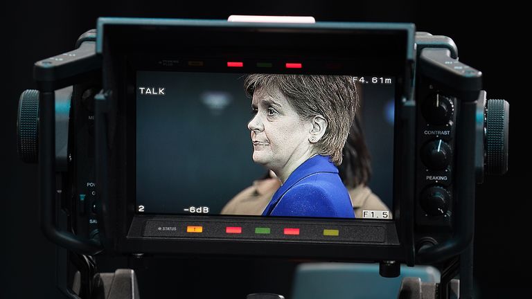 First Minister Nicola Sturgeon is shown on a camera during her visit to BBC Studioworks in Glasgow. Picture date: Monday January 30, 2023.