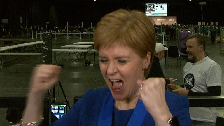 Outgoing First Minister of Scotland Nicola Sturgeon celebrates at the 2019 General Election