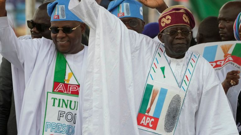 Bola Ahmed Tinubu, presidential candidate of the All Progressives Congress party (right). Pic: AP